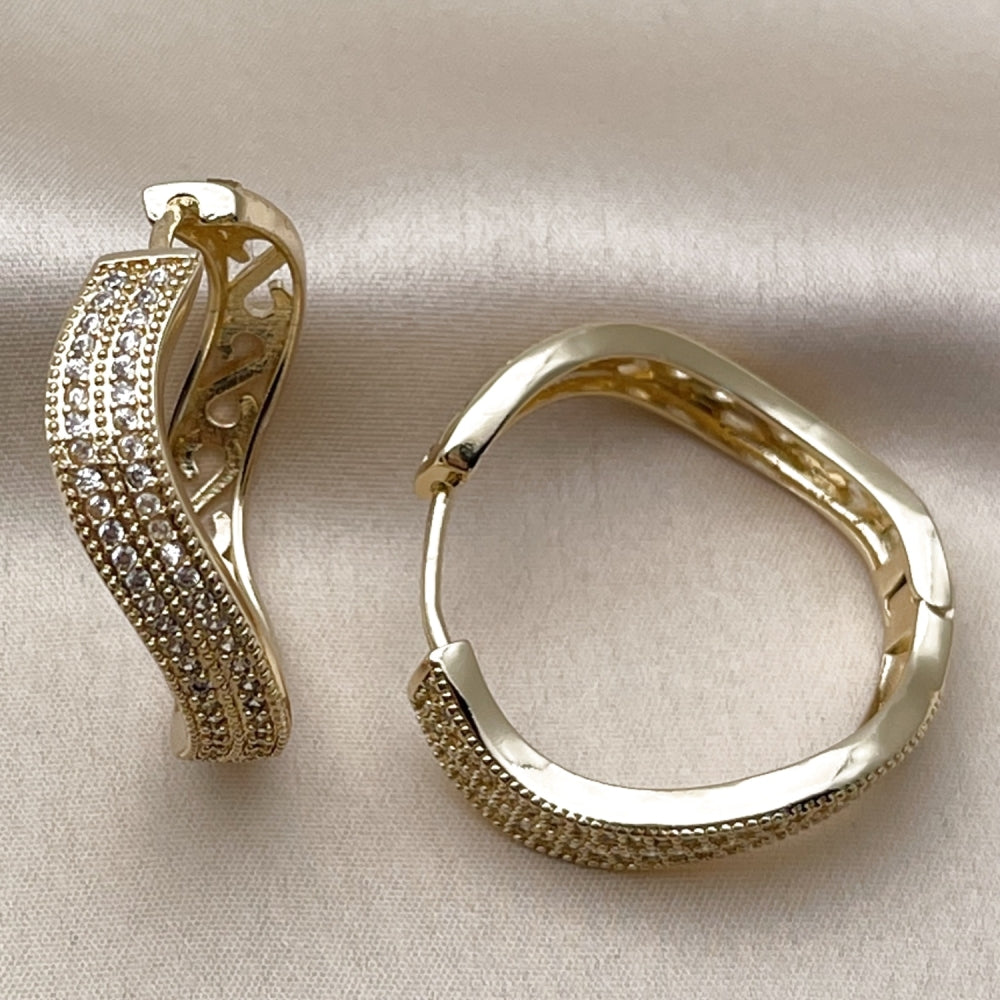 Oro Laminado Huggie Hoop, Gold Filled Style with White Cubic Zirconia, Polished, Golden Finish