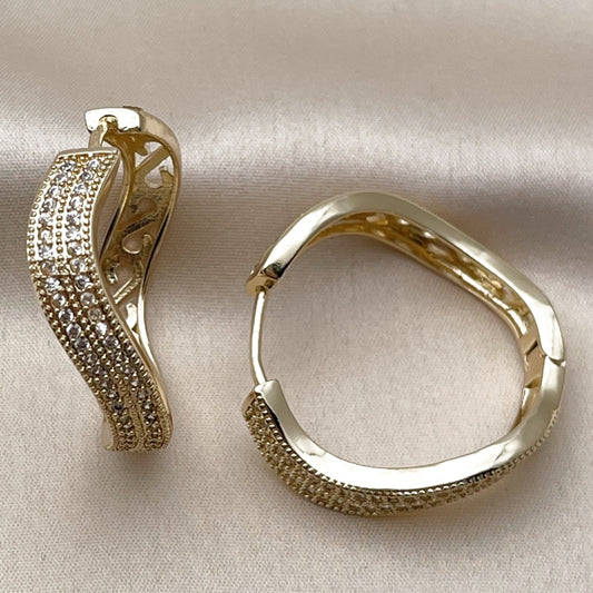 Oro Laminado Huggie Hoop, Gold Filled Style with White Cubic Zirconia, Polished, Golden Finish