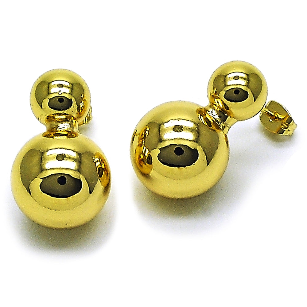 Oro Laminado Stud Earring, Gold Filled Style Ball Design, Polished, Golden Finish