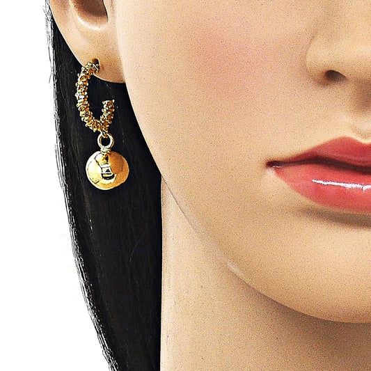 Oro Laminado Dangle Earring, Gold Filled Style Ball Design, Polished, Golden Finish