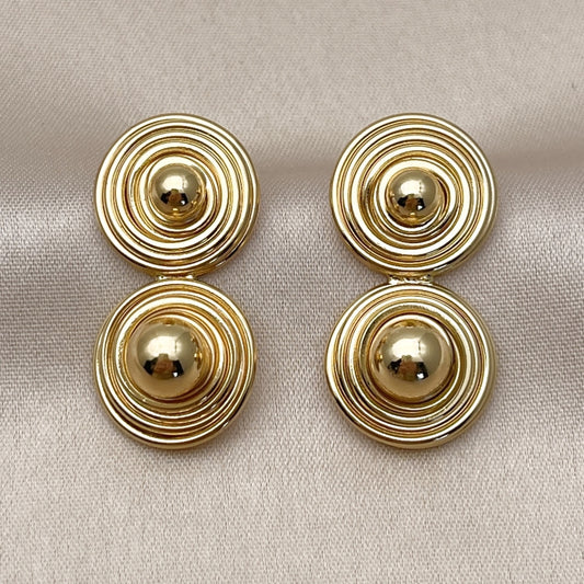 Oro Laminado Stud Earring, Gold Filled Style Ball Design, Polished, Golden Finish