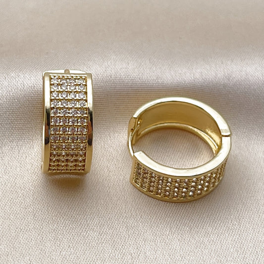 Oro Laminado Huggie Hoop, Gold Filled Style with White Micro Pave, Polished, Golden Finish