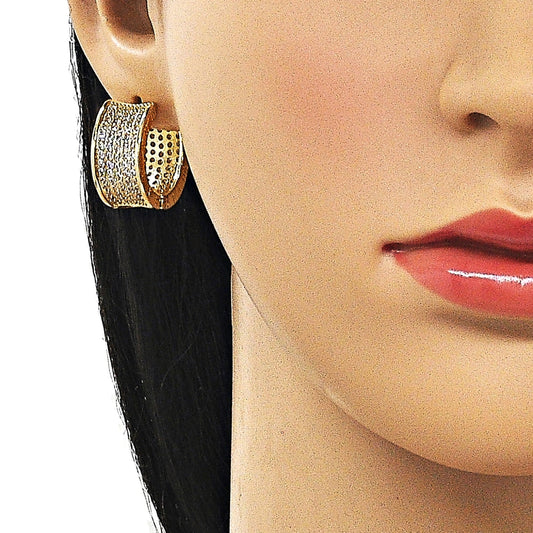 Oro Laminado Huggie Hoop, Gold Filled Style with White Cubic Zirconia, Polished, Golden Finish
