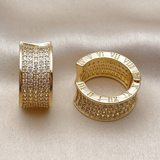 Oro Laminado Huggie Hoop, Gold Filled Style with White Cubic Zirconia, Polished, Golden Finish