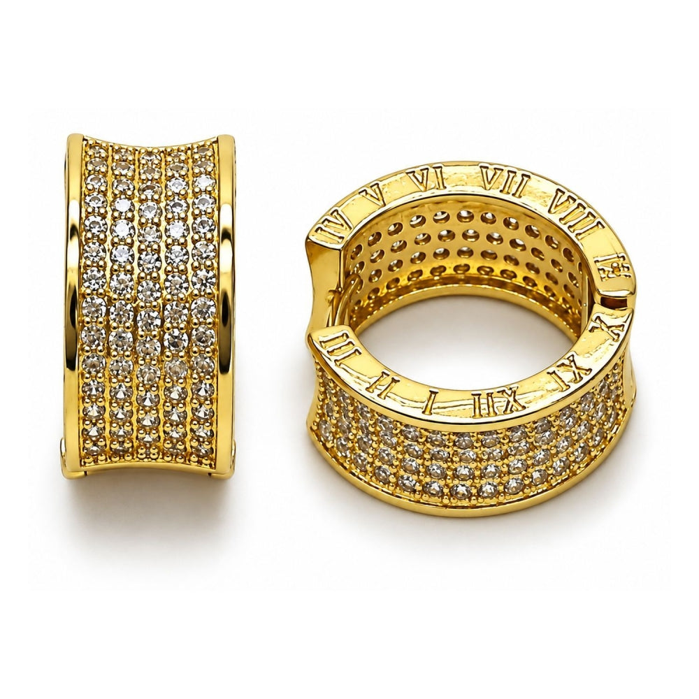 Oro Laminado Huggie Hoop, Gold Filled Style with White Cubic Zirconia, Polished, Golden Finish