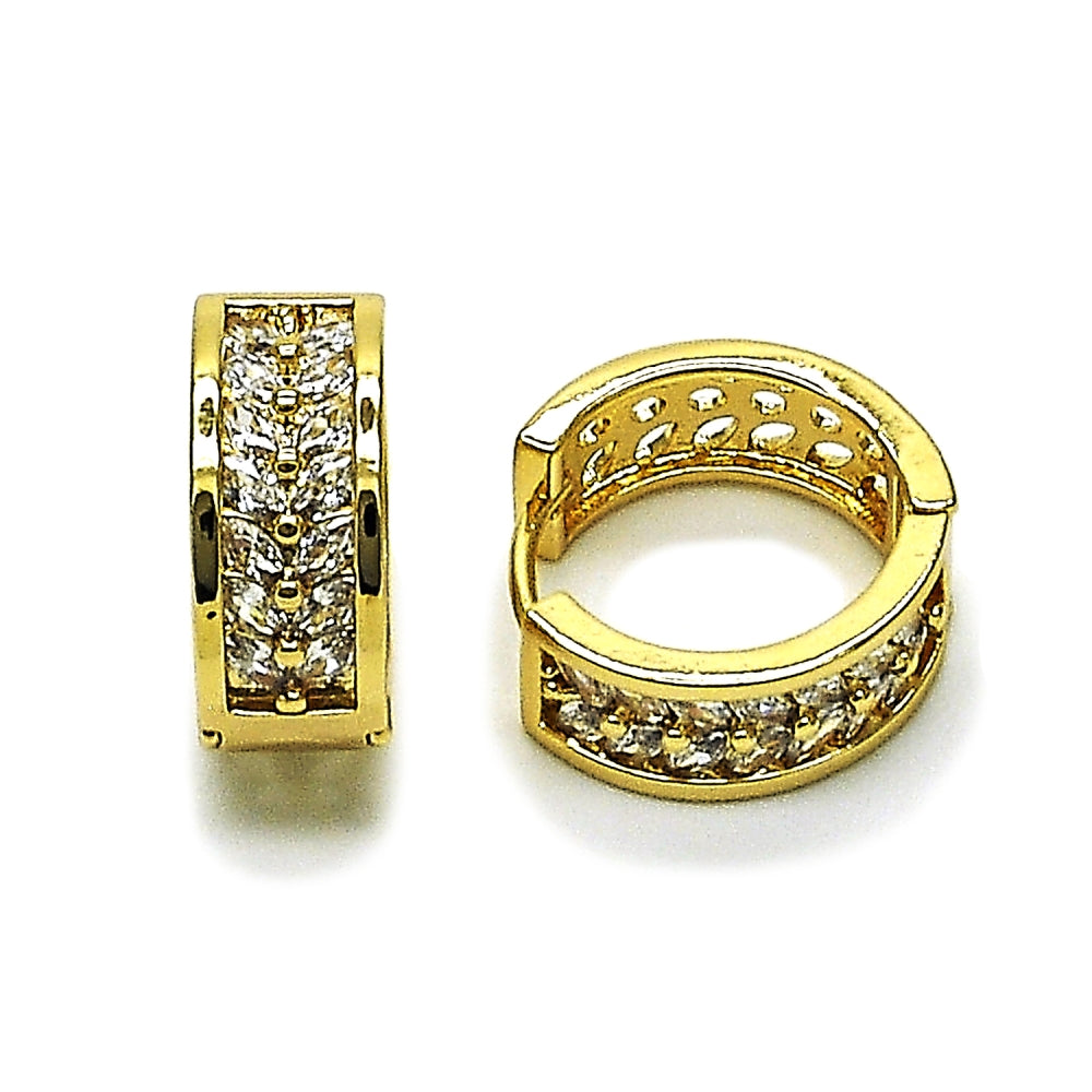 Oro Laminado Huggie Hoop, Gold Filled Style Baguette Design, with White Cubic Zirconia, Polished, Golden Finish