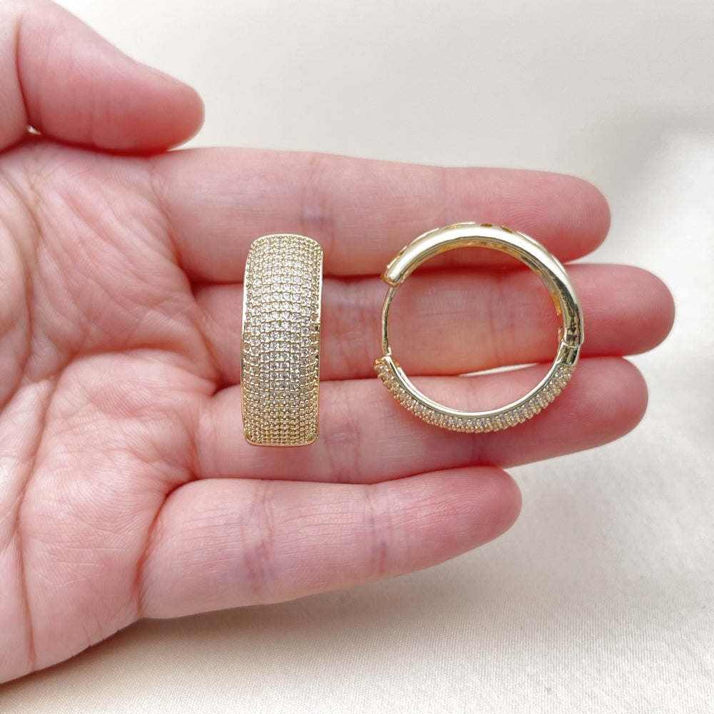 Oro Laminado Huggie Hoop, Gold Filled Style with White Micro Pave, Polished, Golden Finish