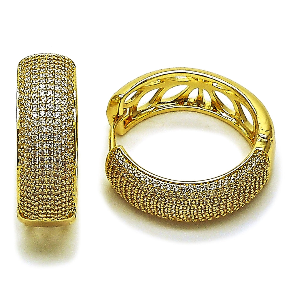 Oro Laminado Huggie Hoop, Gold Filled Style with White Micro Pave, Polished, Golden Finish