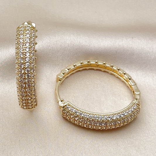 Oro Laminado Huggie Hoop, Gold Filled Style with White Cubic Zirconia, Polished, Golden Finish