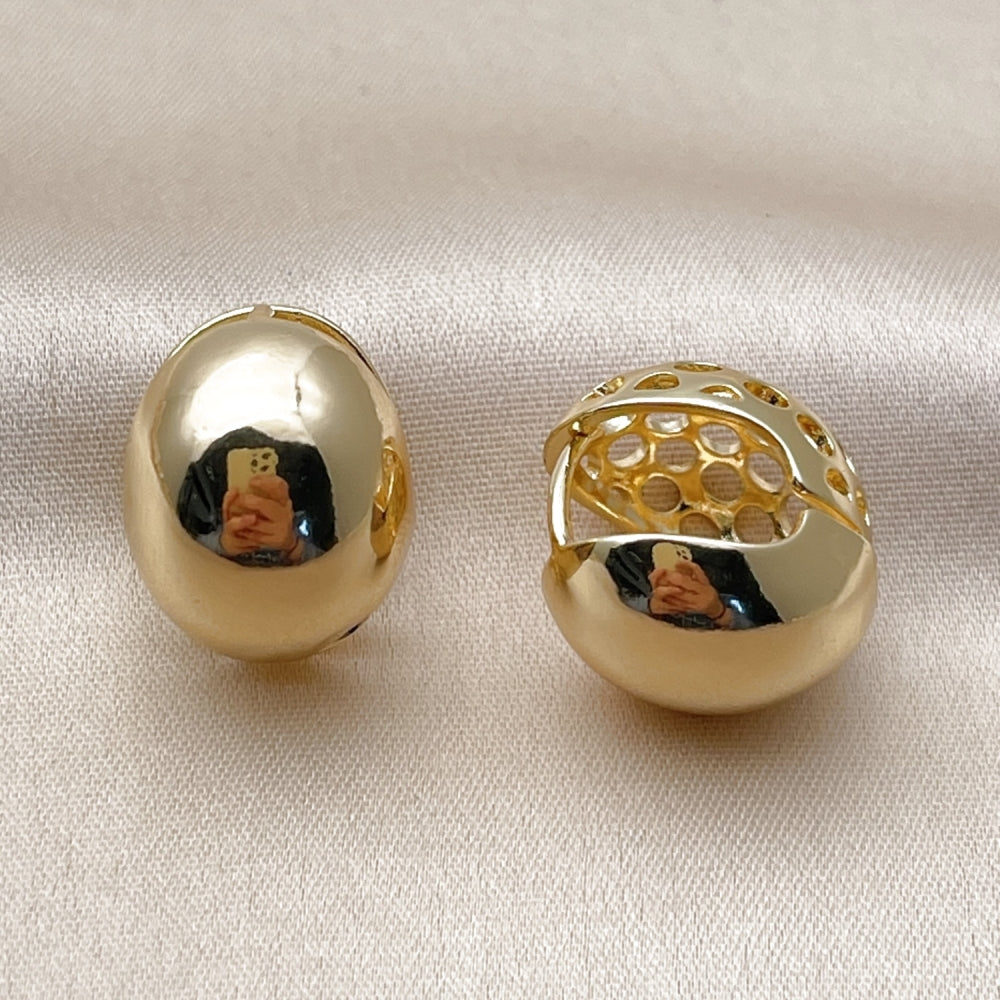 Oro Laminado Huggie Hoop, Gold Filled Style Ball Design, Polished, Golden Finish