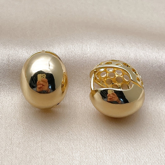 Oro Laminado Huggie Hoop, Gold Filled Style Ball Design, Polished, Golden Finish
