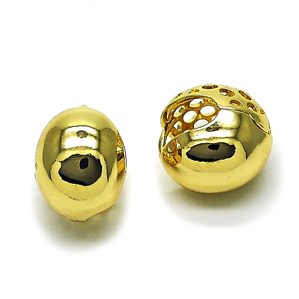 Oro Laminado Huggie Hoop, Gold Filled Style Ball Design, Polished, Golden Finish