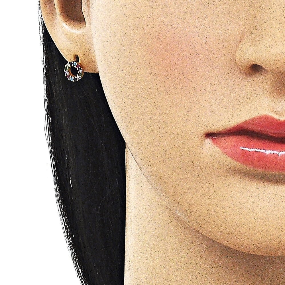 Oro Laminado Stud Earring, Gold Filled Style with Multicolor Cubic Zirconia, Polished, Golden Finish