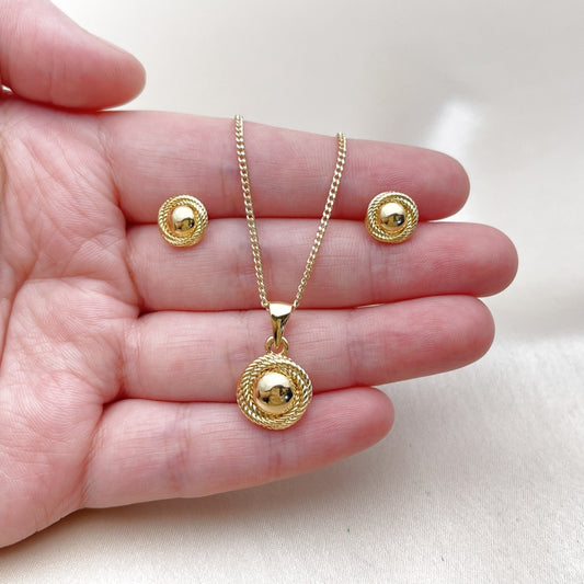 Oro Laminado Earring and Pendant Adult Set, Gold Filled Style Twist and Love Knot Design, Polished, Golden Finish
