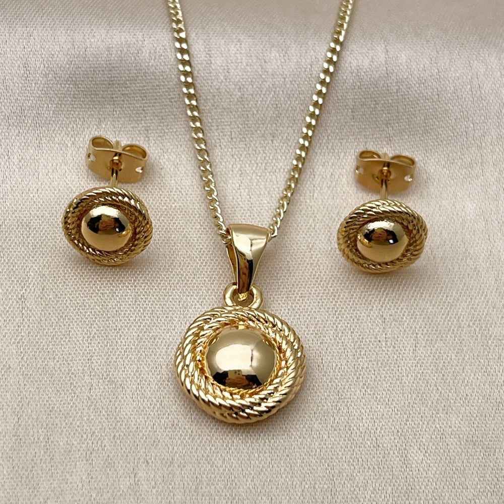 Oro Laminado Earring and Pendant Adult Set, Gold Filled Style Twist and Love Knot Design, Polished, Golden Finish