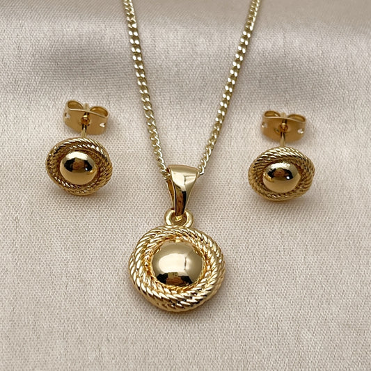 Oro Laminado Earring and Pendant Adult Set, Gold Filled Style Twist and Love Knot Design, Polished, Golden Finish