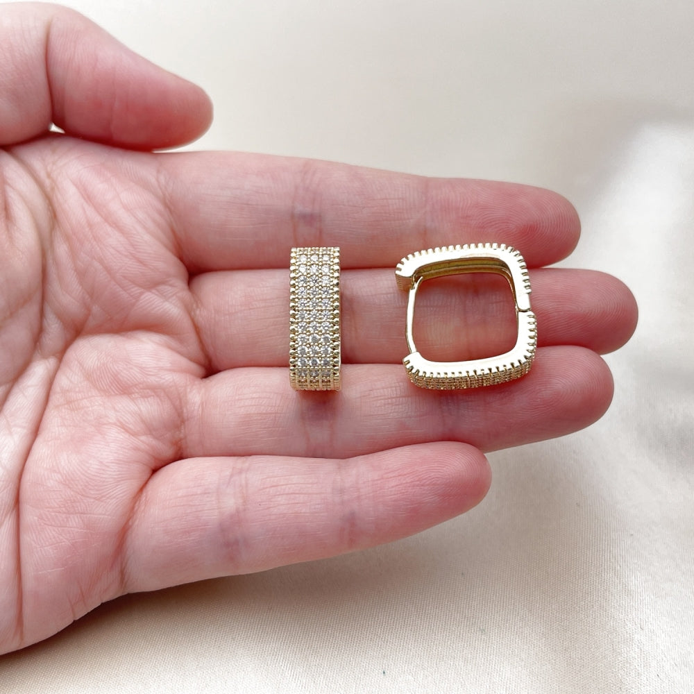 Oro Laminado Huggie Hoop, Gold Filled Style with White Cubic Zirconia, Polished, Golden Finish