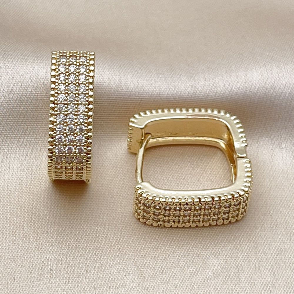 Oro Laminado Huggie Hoop, Gold Filled Style with White Cubic Zirconia, Polished, Golden Finish