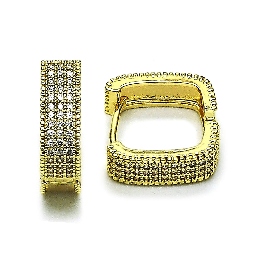 Oro Laminado Huggie Hoop, Gold Filled Style with White Cubic Zirconia, Polished, Golden Finish