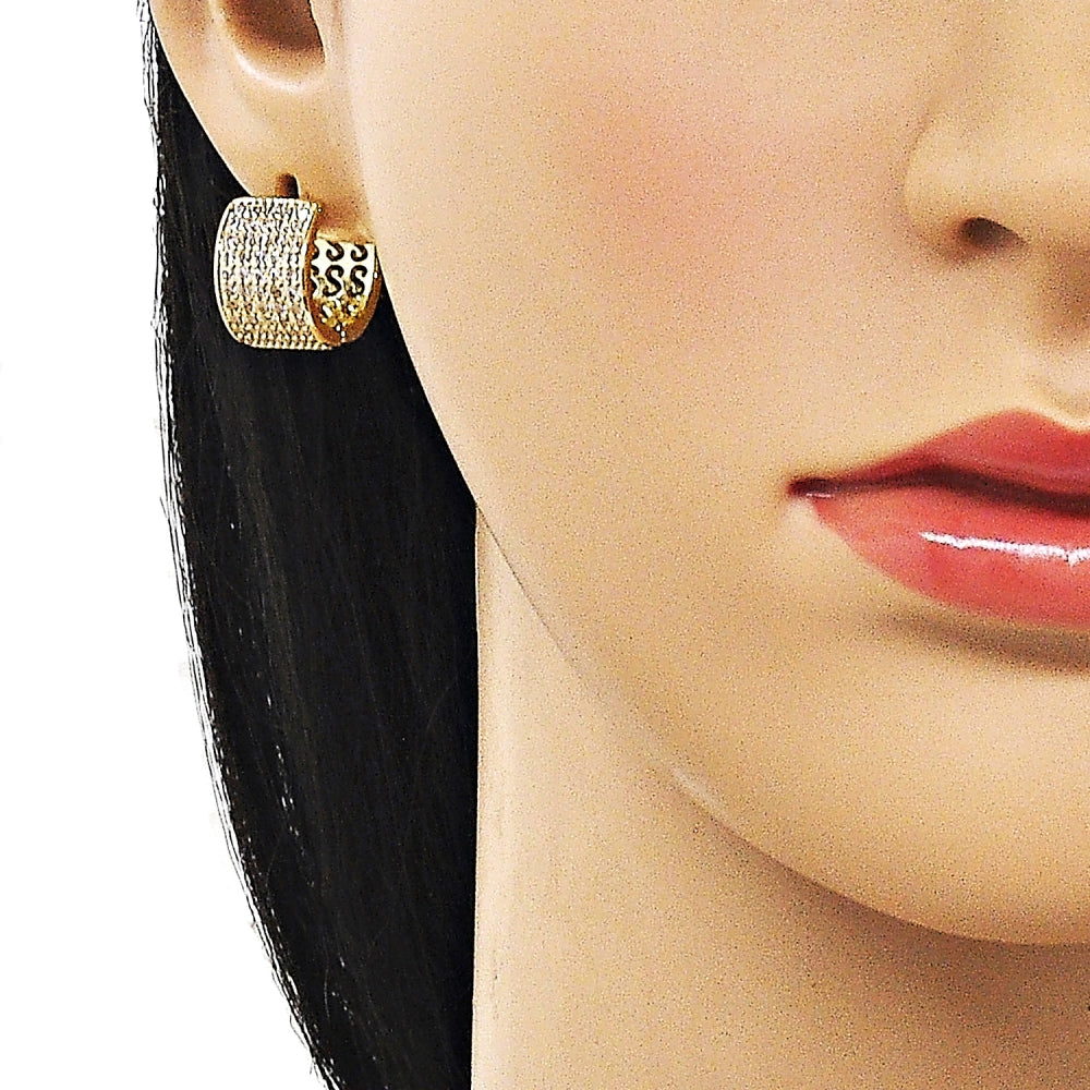 Oro Laminado Huggie Hoop, Gold Filled Style with White Cubic Zirconia, Polished, Golden Finish