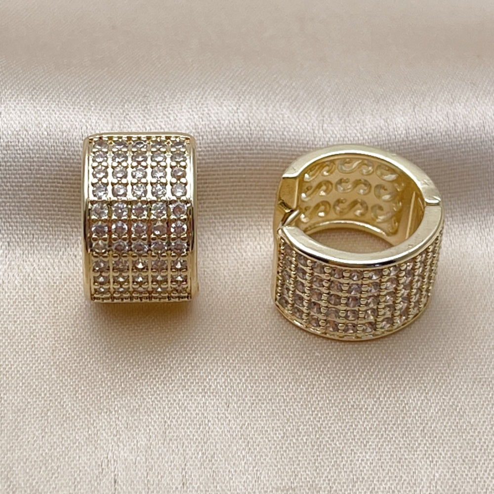Oro Laminado Huggie Hoop, Gold Filled Style with White Cubic Zirconia, Polished, Golden Finish