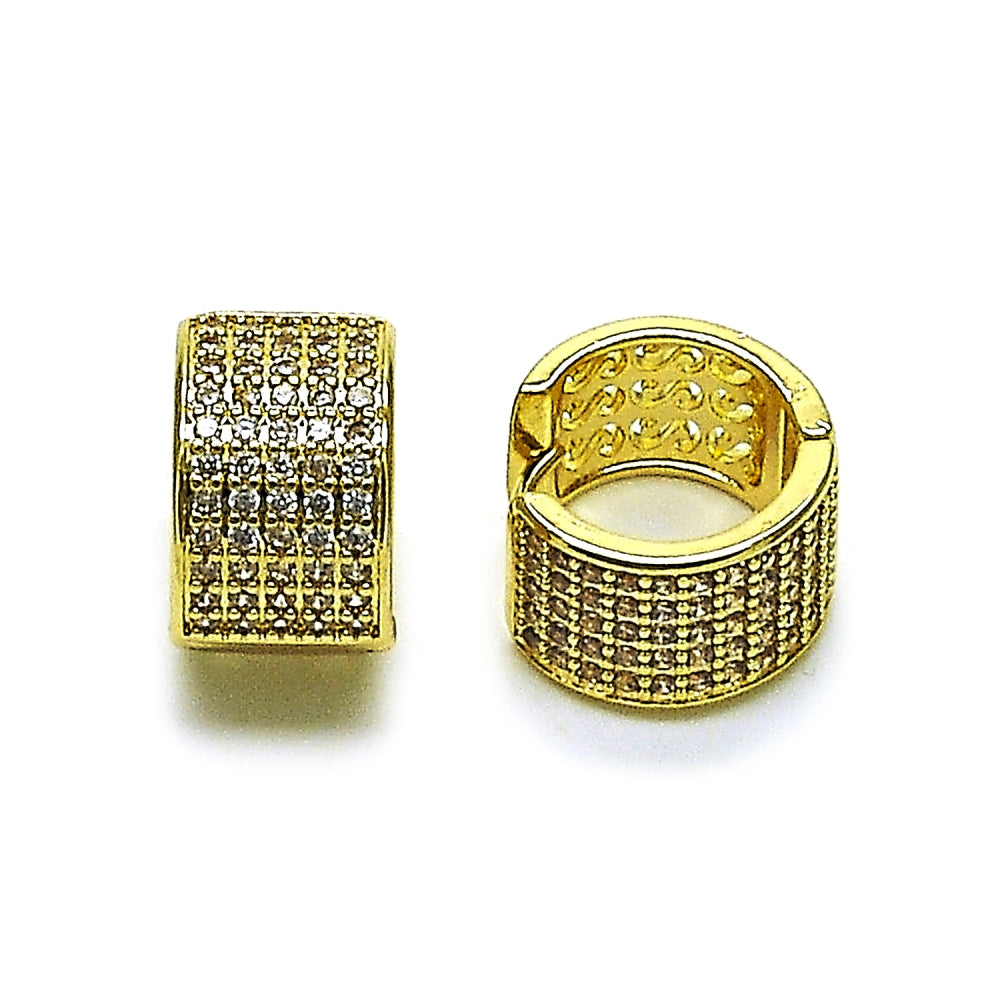 Oro Laminado Huggie Hoop, Gold Filled Style with White Cubic Zirconia, Polished, Golden Finish