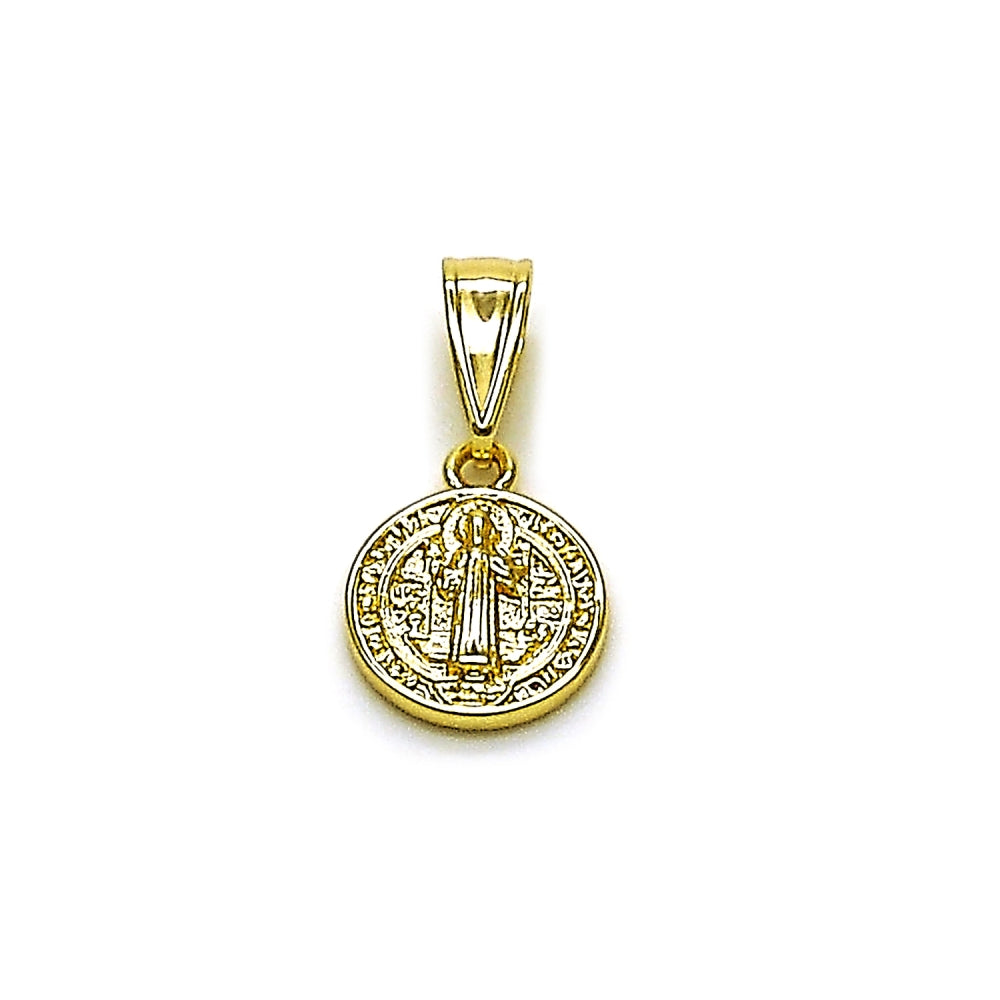 Oro Laminado Religious Pendant, Gold Filled Style San Benito Design, Polished, Golden Finish