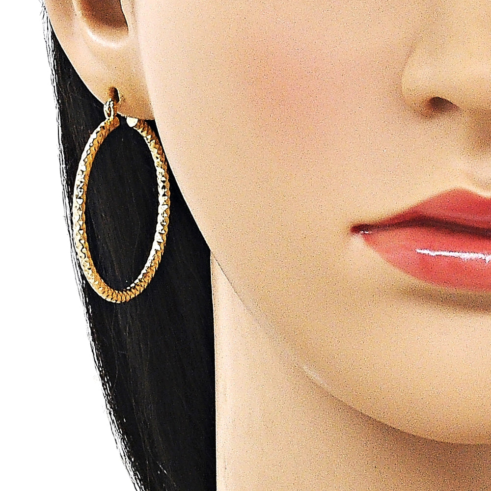 Oro Laminado Medium Hoop, Gold Filled Style Diamond Cutting Finish, Golden Finish