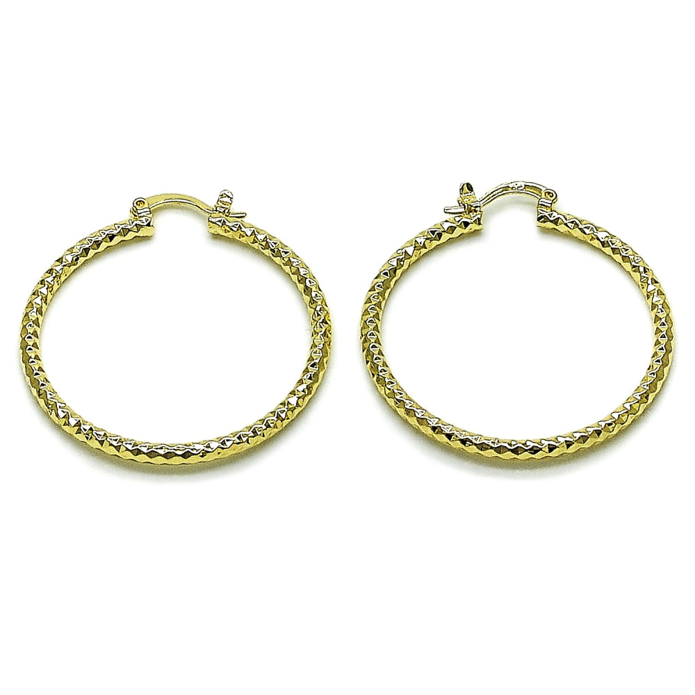 Oro Laminado Medium Hoop, Gold Filled Style Diamond Cutting Finish, Golden Finish