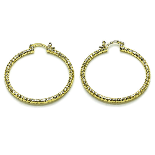 Oro Laminado Medium Hoop, Gold Filled Style Diamond Cutting Finish, Golden Finish