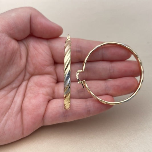 Oro Laminado Large Hoop, Gold Filled Style Twist Design, Polished, Tricolor