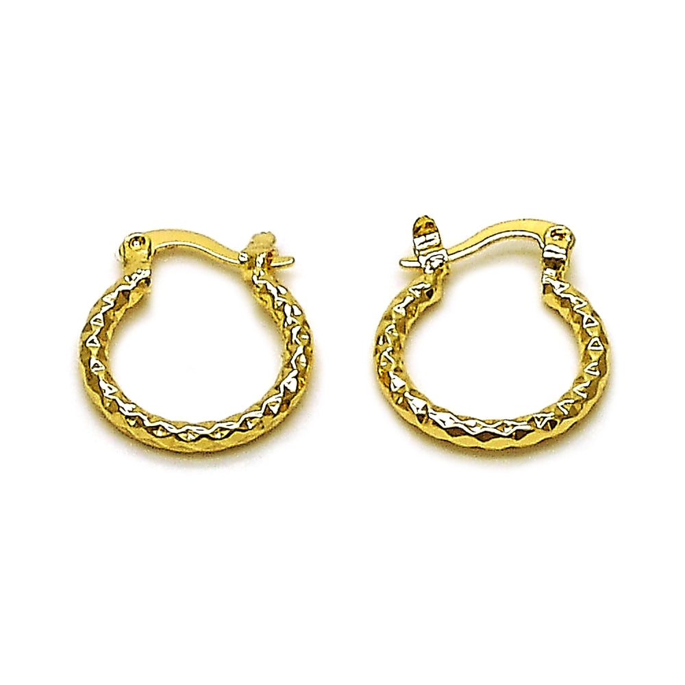 Oro Laminado Small Hoop, Gold Filled Style Diamond Cutting Finish, Golden Finish