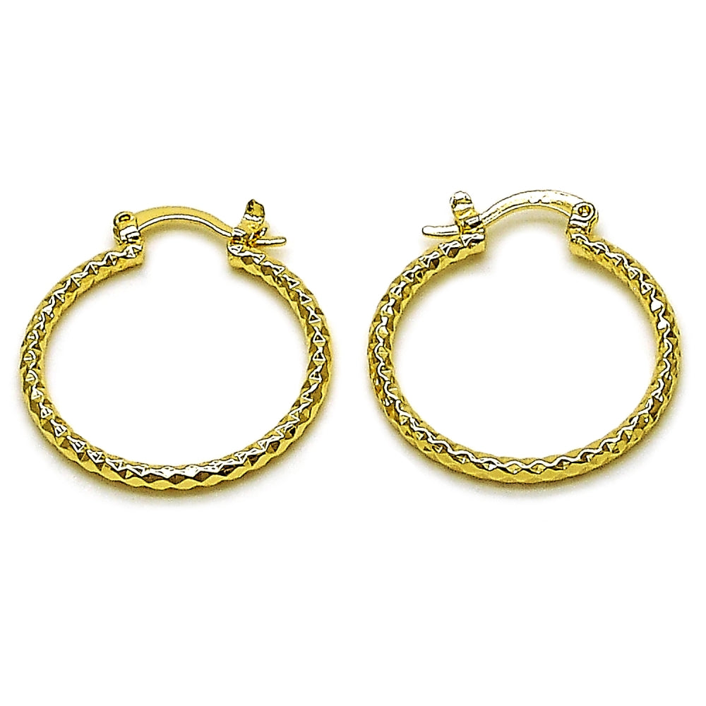 Oro Laminado Small Hoop, Gold Filled Style Diamond Cutting Finish, Golden Finish
