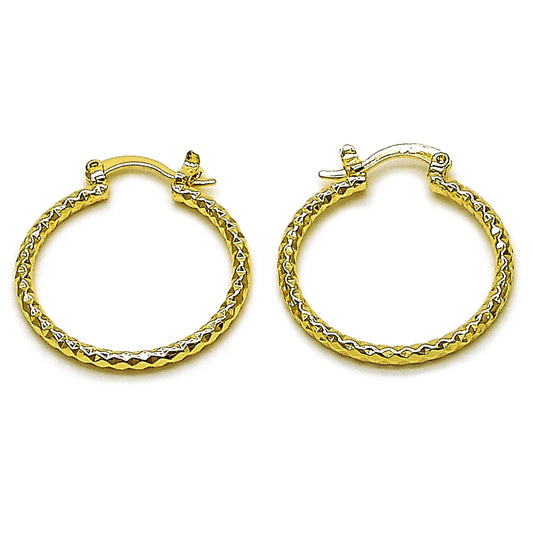 Oro Laminado Small Hoop, Gold Filled Style Diamond Cutting Finish, Golden Finish