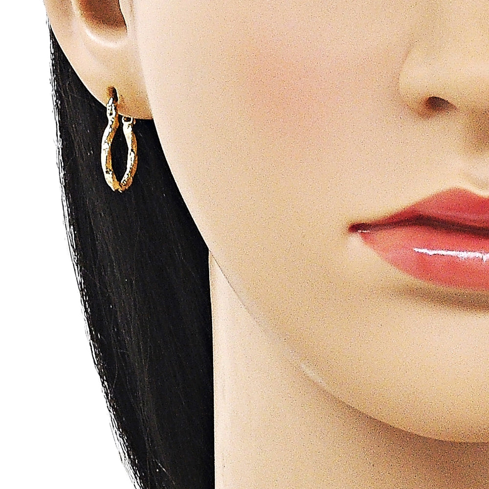 Oro Laminado Small Hoop, Gold Filled Style Twist Design, Diamond Cutting Finish, Golden Finish