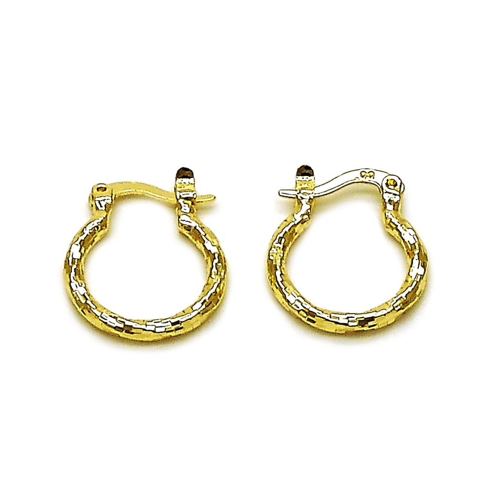 Oro Laminado Small Hoop, Gold Filled Style Twist Design, Diamond Cutting Finish, Golden Finish