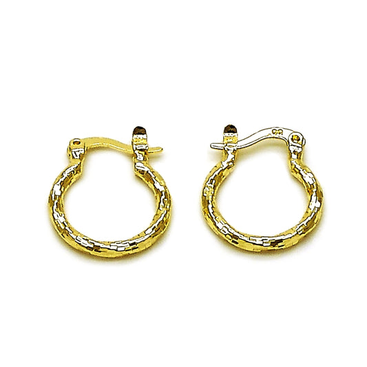 Oro Laminado Small Hoop, Gold Filled Style Twist Design, Diamond Cutting Finish, Golden Finish