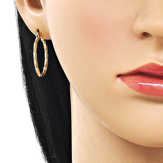 Oro Laminado Small Hoop, Gold Filled Style Twist Design, Diamond Cutting Finish, Golden Finish