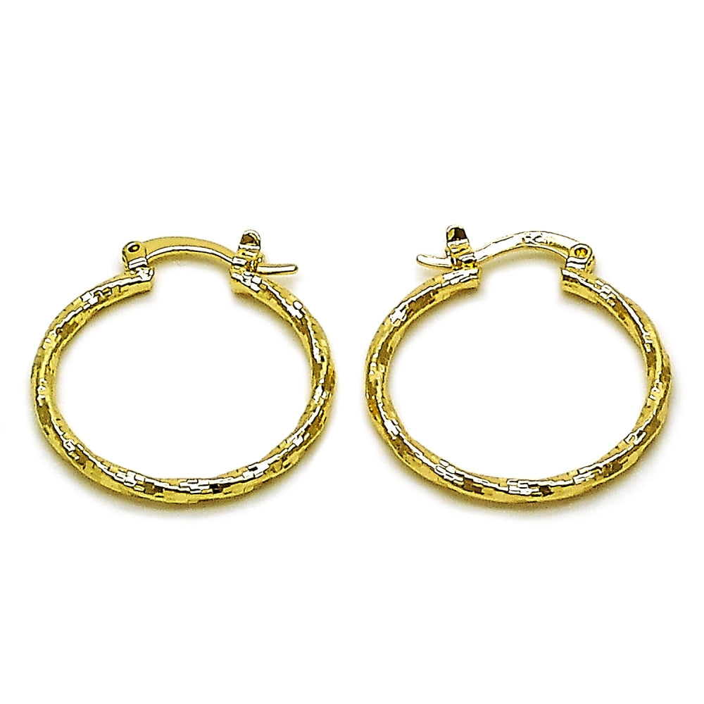 Oro Laminado Small Hoop, Gold Filled Style Twist Design, Diamond Cutting Finish, Golden Finish