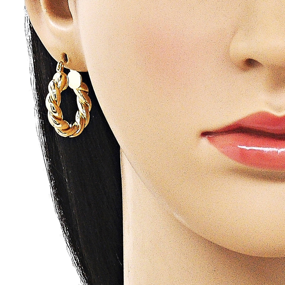 Oro Laminado Small Hoop, Gold Filled Style Twist and Hollow Design, Polished, Golden Finish