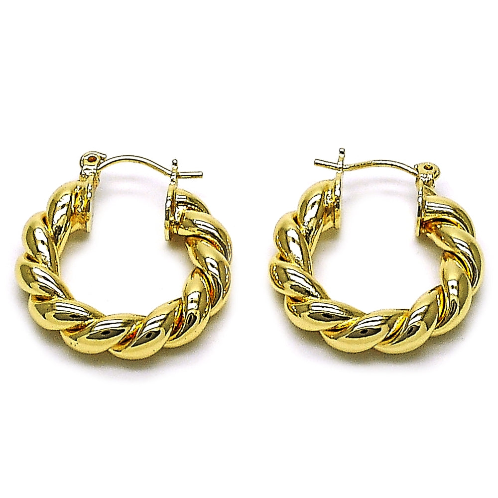 Oro Laminado Small Hoop, Gold Filled Style Twist and Hollow Design, Polished, Golden Finish