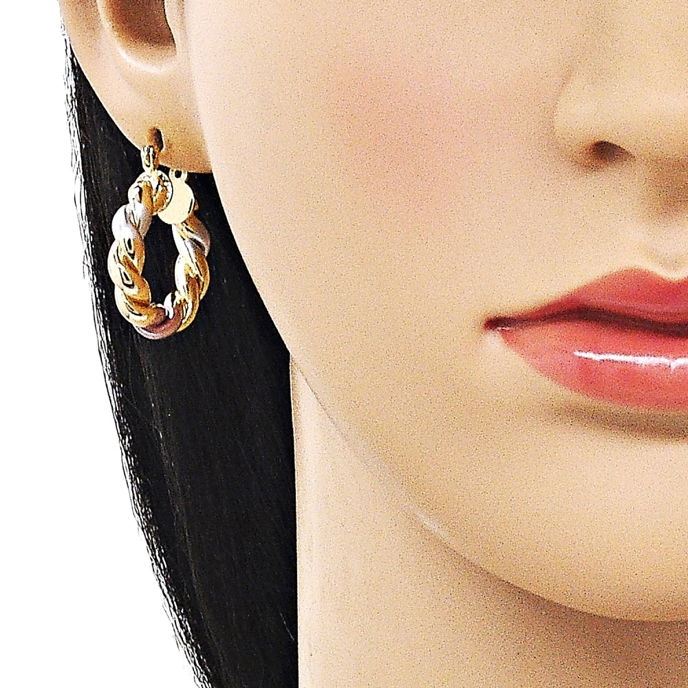Oro Laminado Small Hoop, Gold Filled Style Twist and Hollow Design, Polished, Tricolor