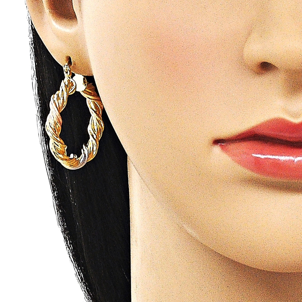 Oro Laminado Medium Hoop, Gold Filled Style Twist and Hollow Design, Polished, Tricolor