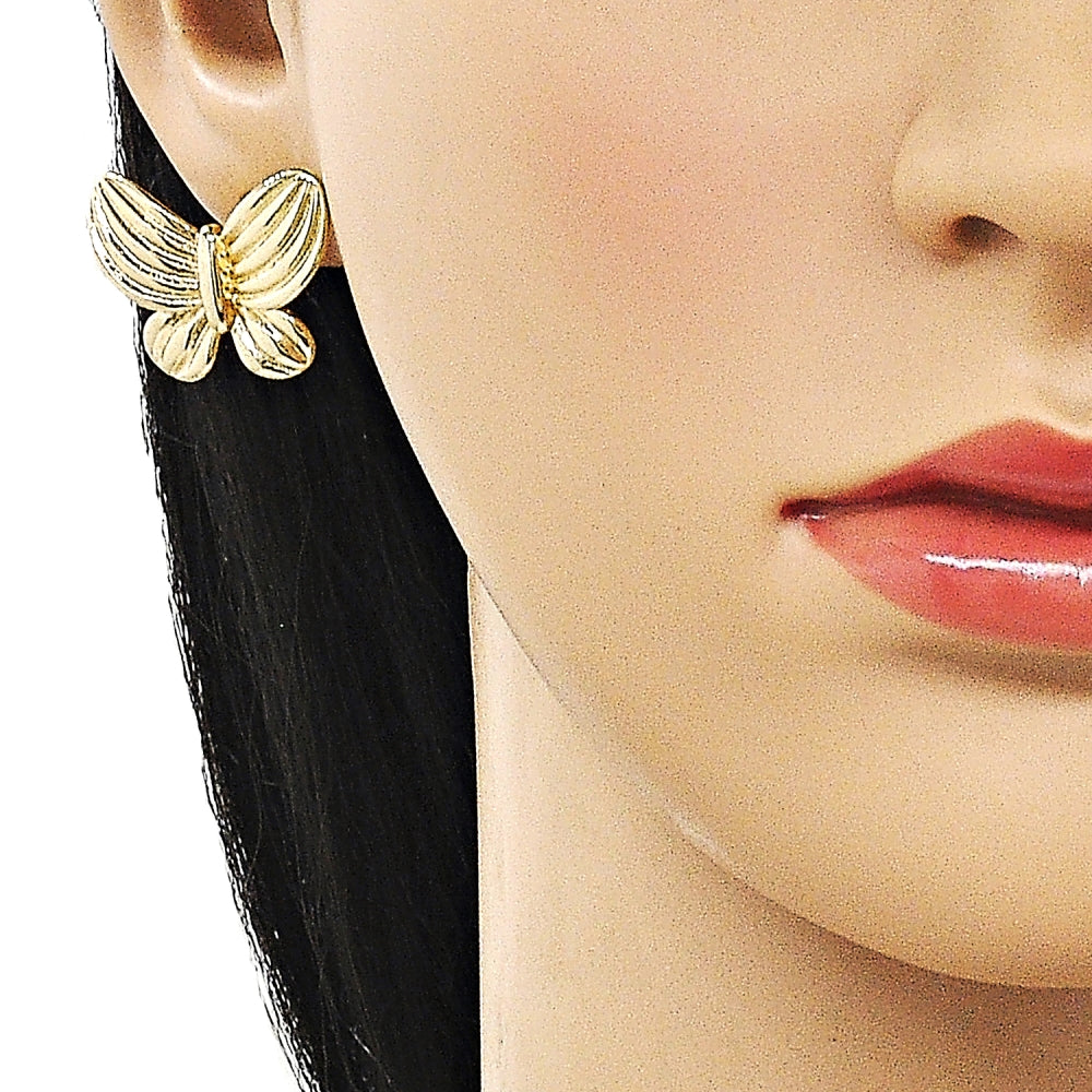 Oro Laminado Stud Earring, Gold Filled Style Butterfly Design, Polished, Golden Finish