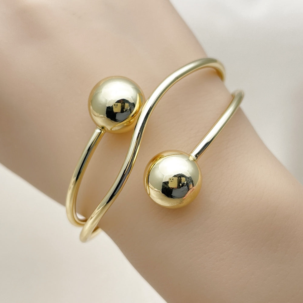 Oro Laminado Individual Bangle, Gold Filled Style Ball Design, Polished, Golden Finish