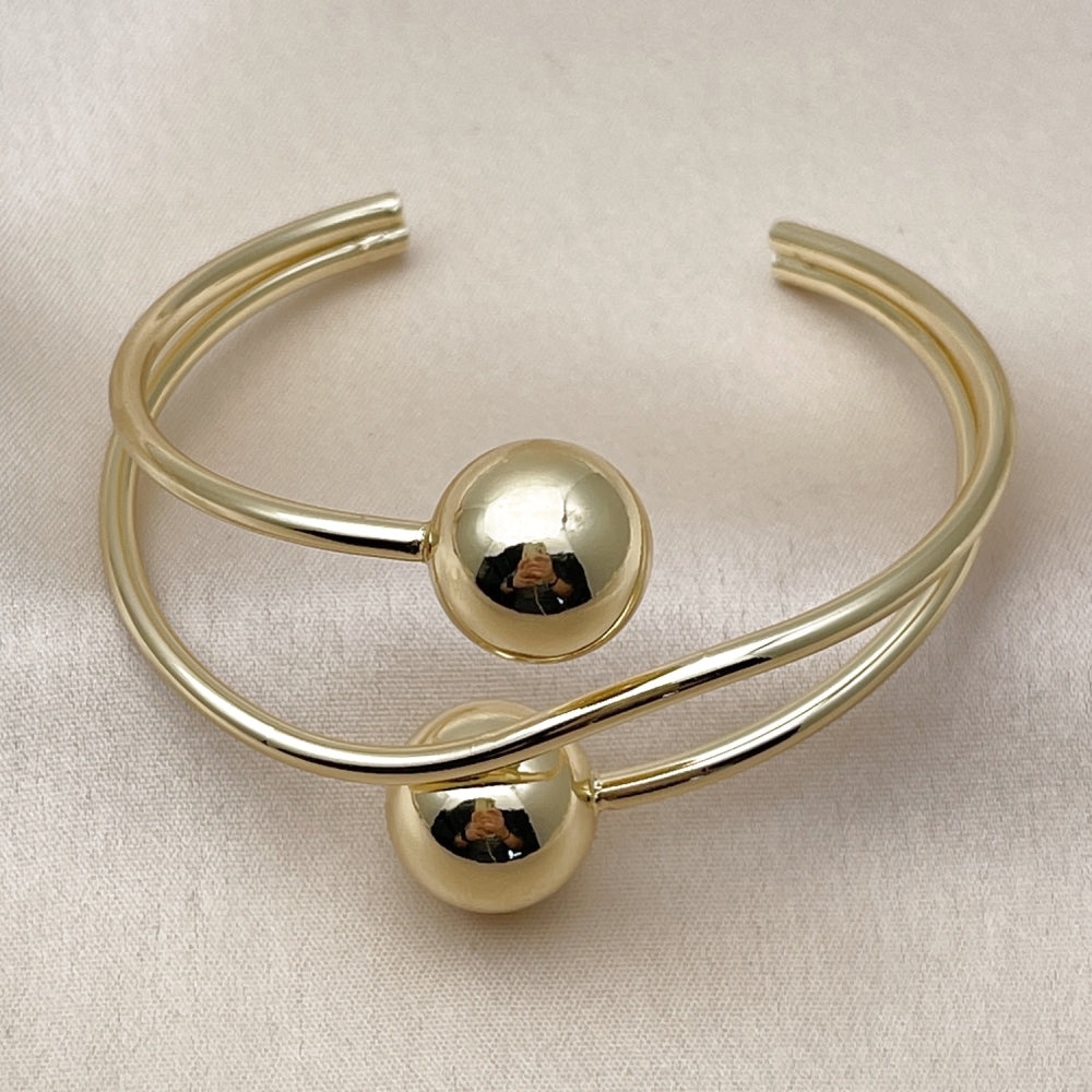 Oro Laminado Individual Bangle, Gold Filled Style Ball Design, Polished, Golden Finish