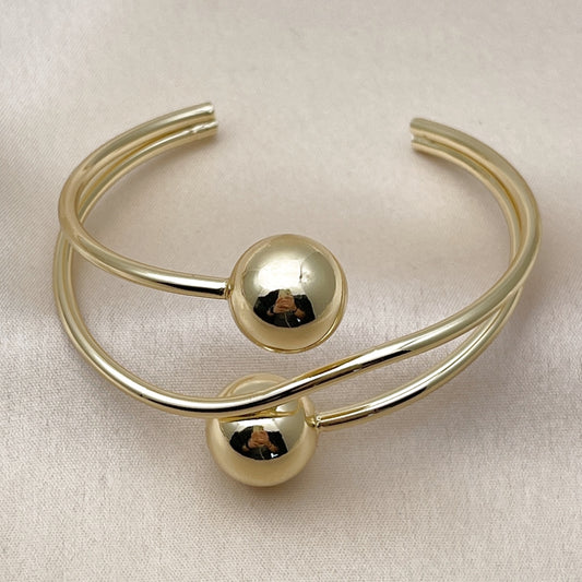 Oro Laminado Individual Bangle, Gold Filled Style Ball Design, Polished, Golden Finish