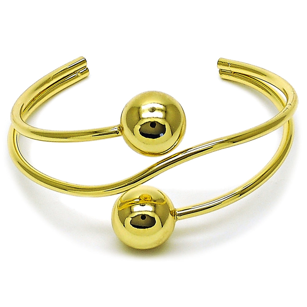 Oro Laminado Individual Bangle, Gold Filled Style Ball Design, Polished, Golden Finish