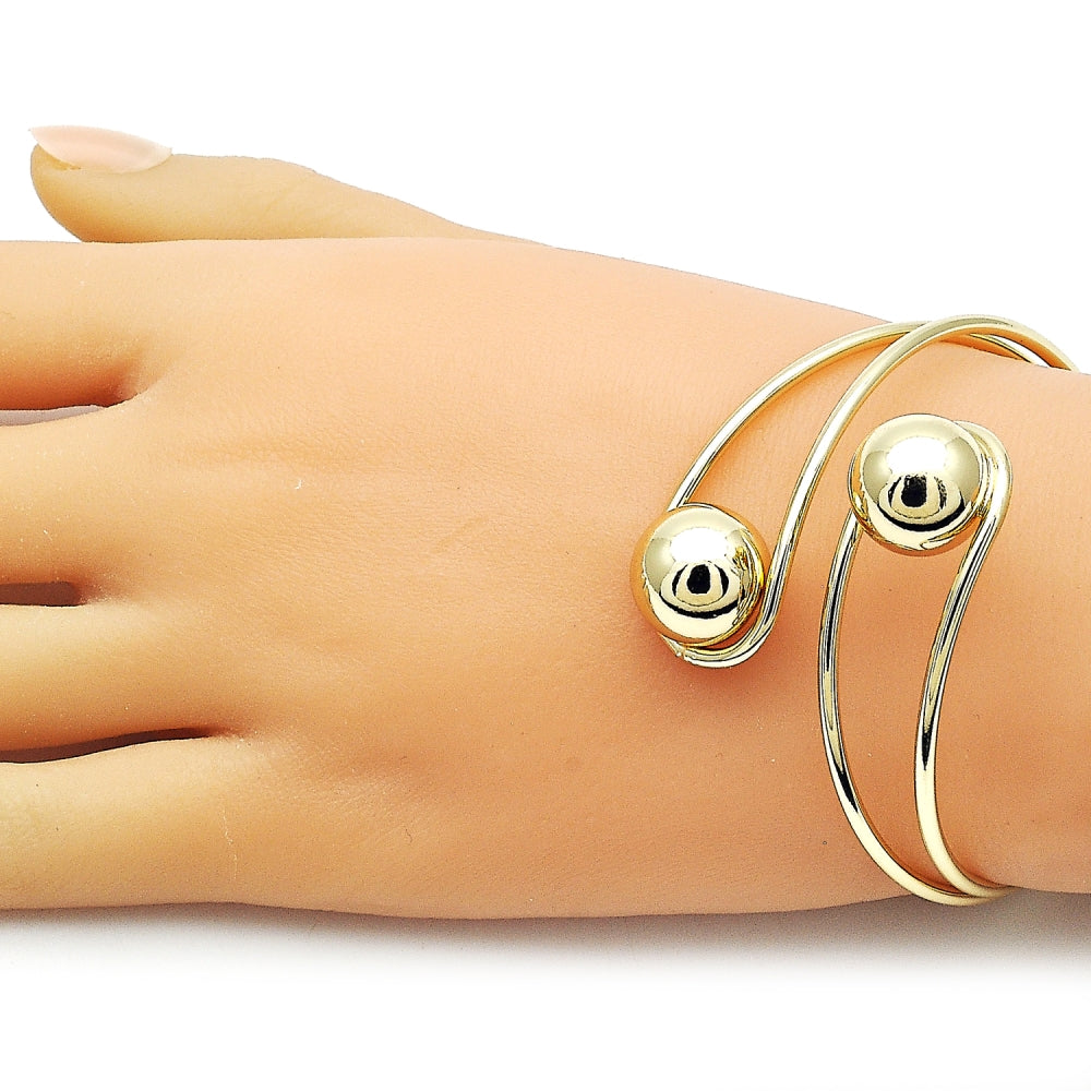 Oro Laminado Individual Bangle, Gold Filled Style Ball Design, Polished, Golden Finish