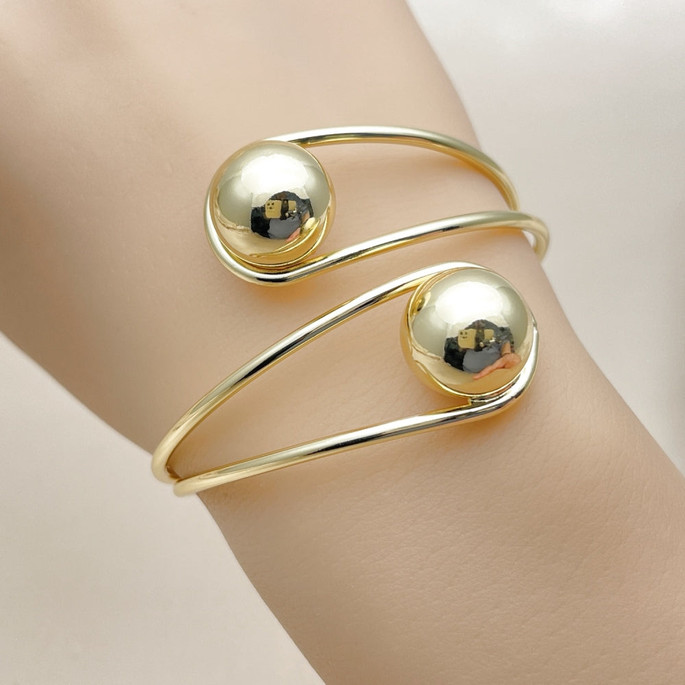 Oro Laminado Individual Bangle, Gold Filled Style Ball Design, Polished, Golden Finish